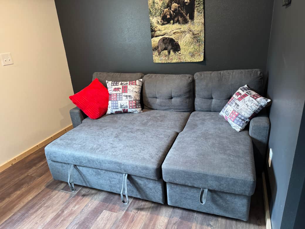 Couch with foldout bed with storage in chaise