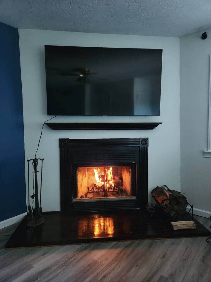Fireplace, Mantle, 70" Samsung smart TV Fireplace, Mantle, 70" Samsung smart TV