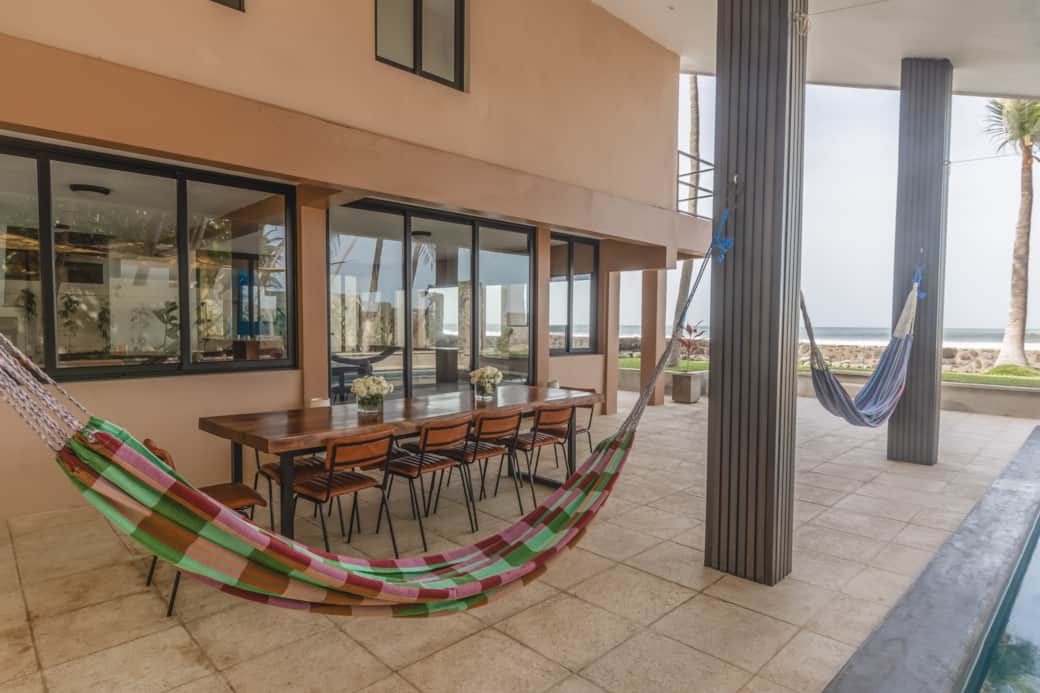 Outdoor dining area and hammocks