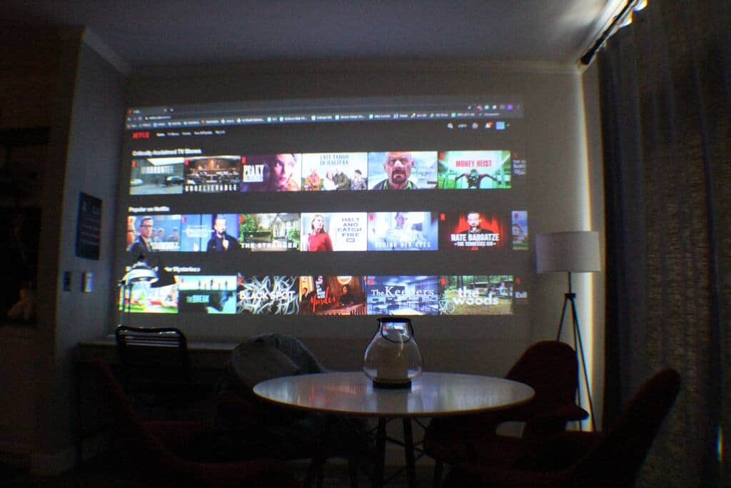 Smart projector for casting Netflix, HBO, DIsney content to the wall