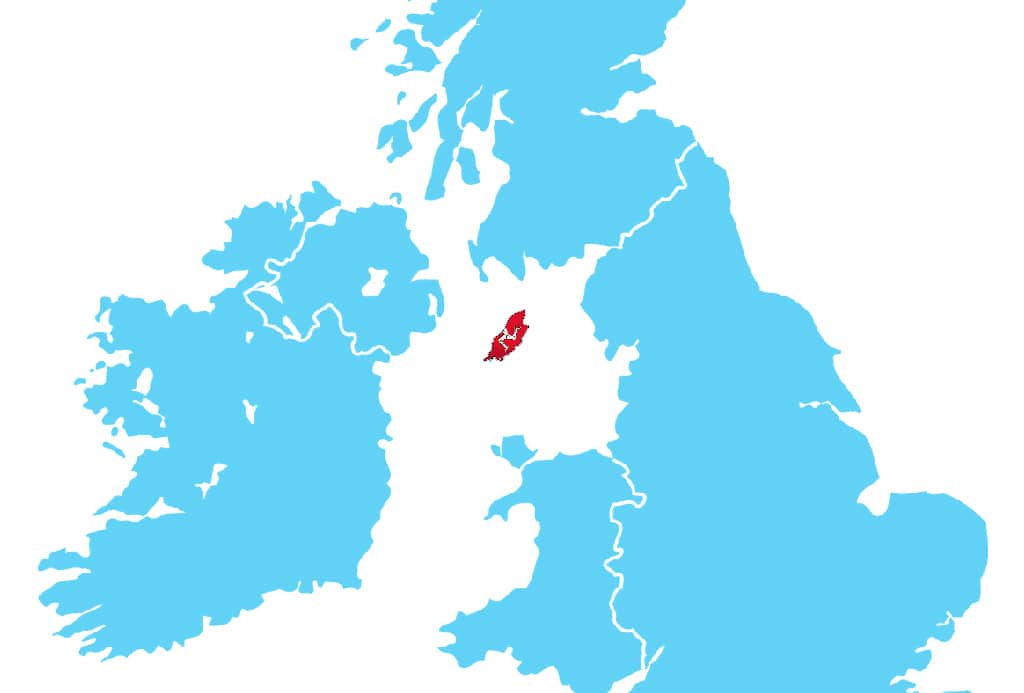 Map showing location of Isle of Man in Irish Sea