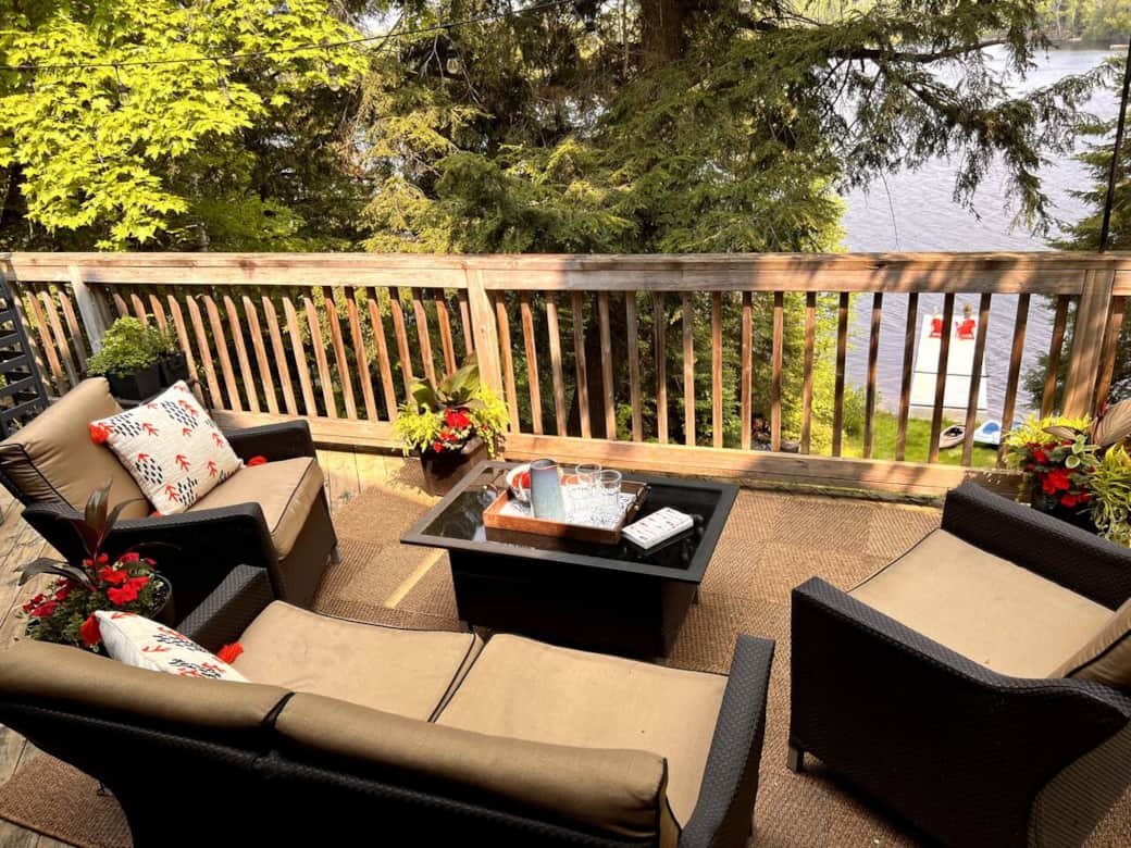 This deck is off the dining room and the kitchen. The seating area is a wonderful place to relax, have a glass of wine, put your feet up and take in the view... It is mostly shaded which is very relaxing on a bright sunny day. 