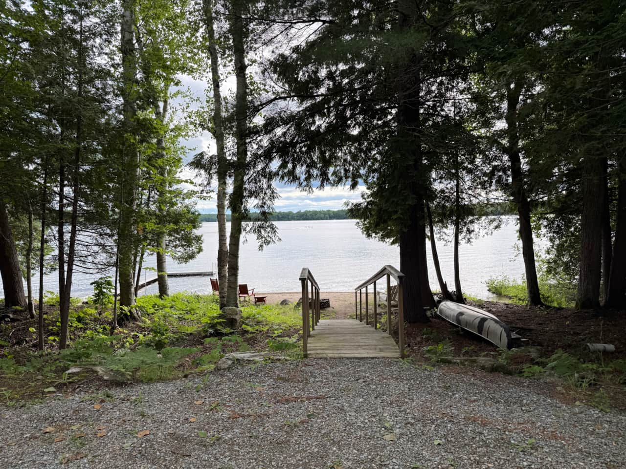 Private beach is steps from the camp