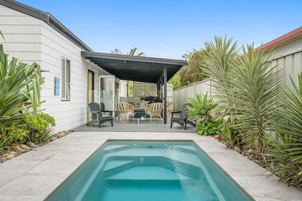 View to entertainment area from pool