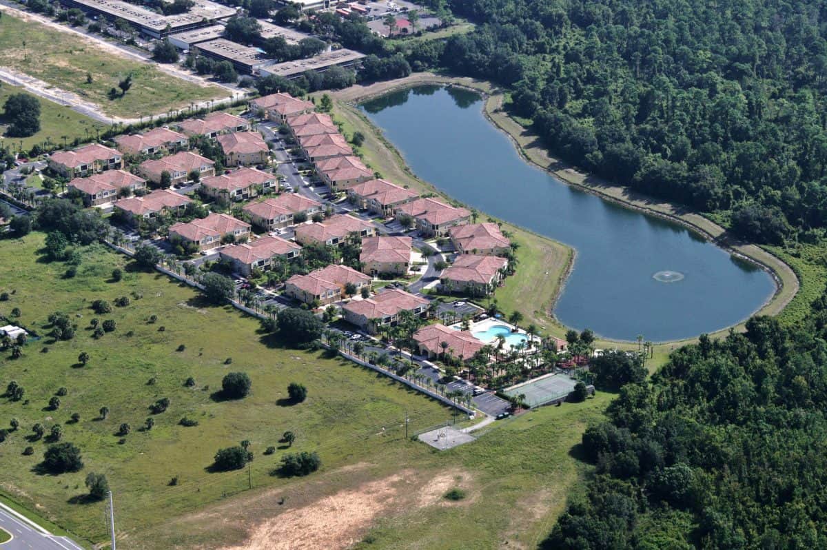 An aerial view of Oakwater Resort in Kissimmee, Florida