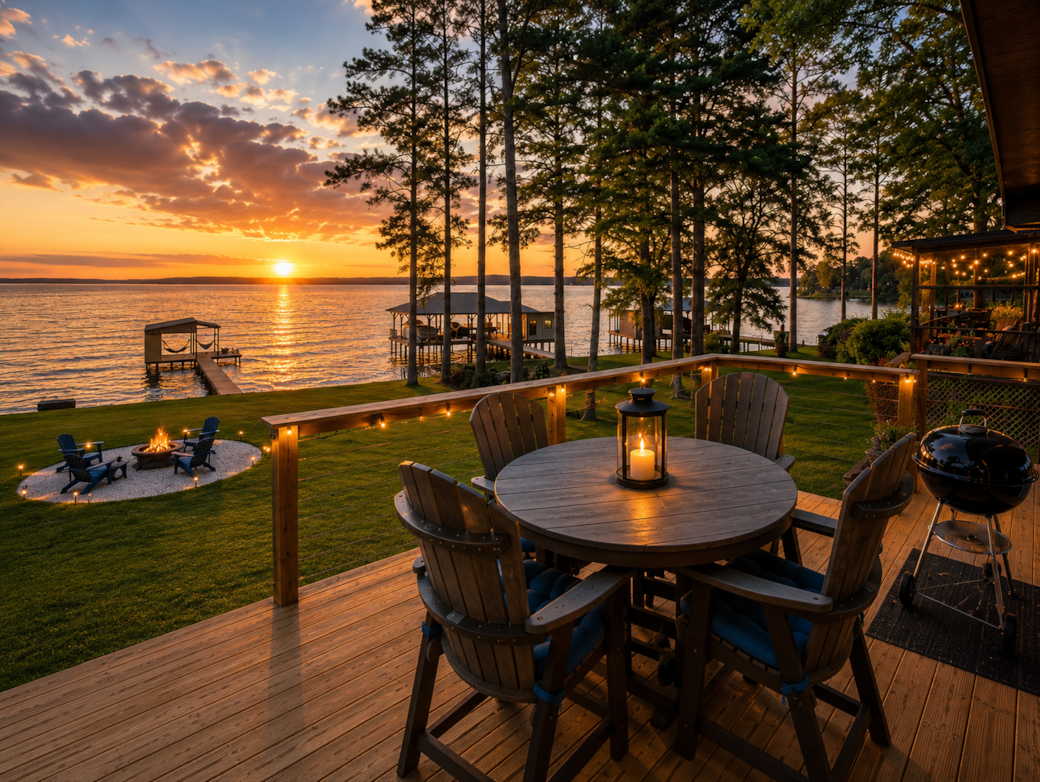 Relax on the deck and enjoy breathtaking 8-mile views across Lake Palestine