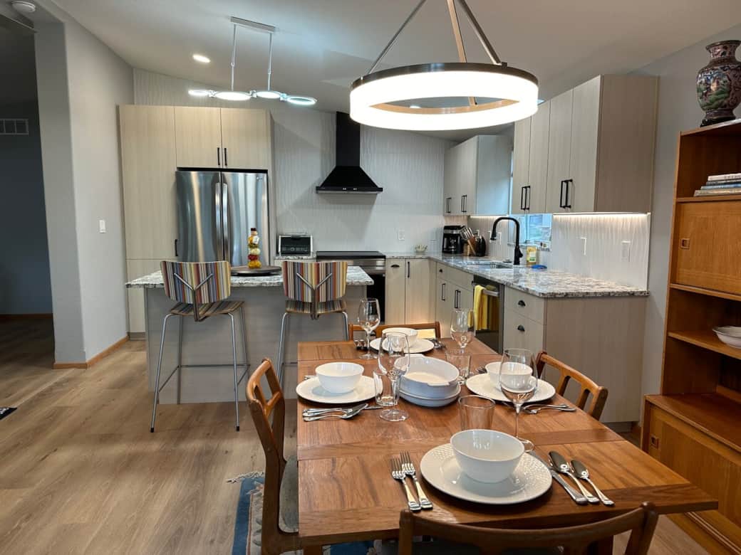 Mikasa china, elegant wine glasses, water and juice glasses, solid silverware 