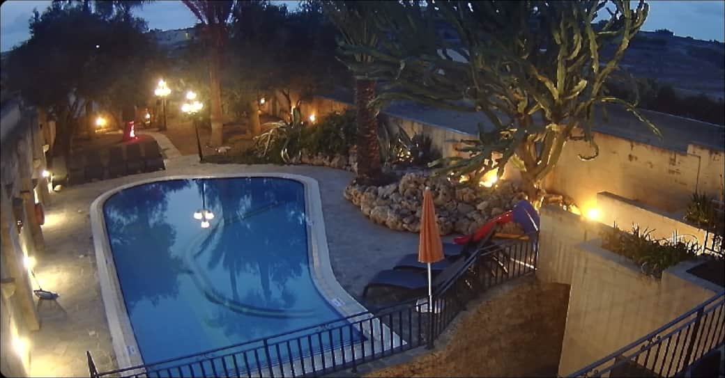 Outdoor Pool and Garden at night