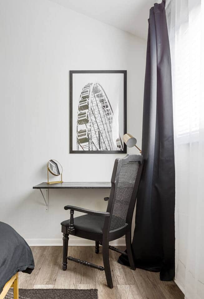 Need to do some work in a quiet spot?  The green mural room has a desk and chair for easy hookups to work!