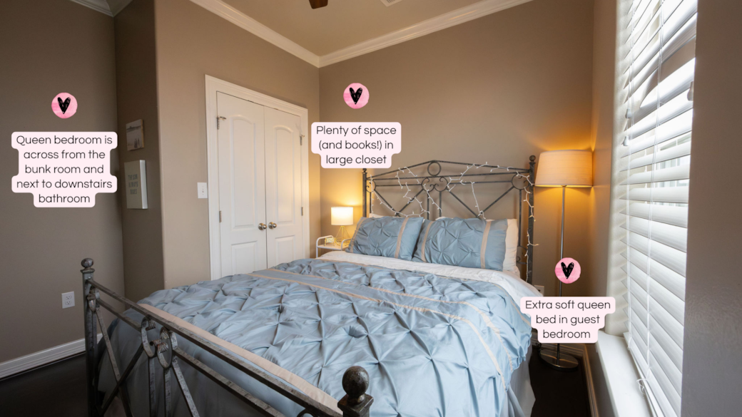 Everything you need for a great night’s sleep in the downstairs Queen room.