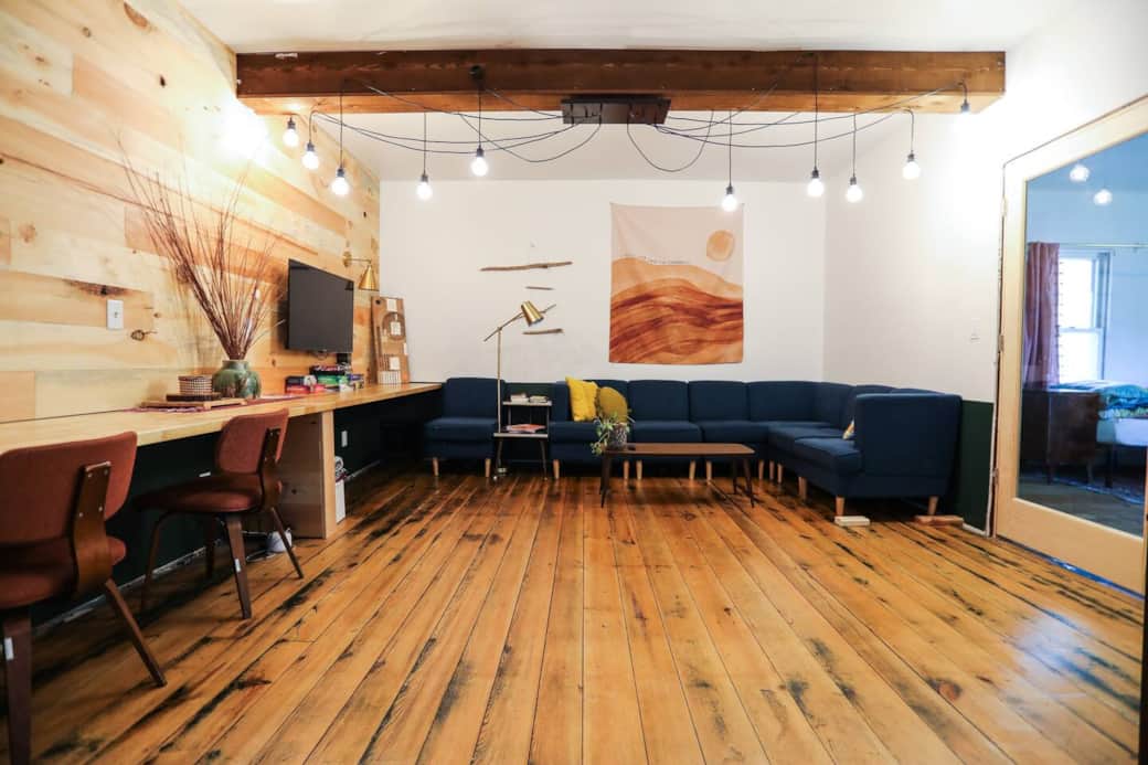 Tomorrow River Homestead is a 3000 sq ft private rental for couples, families and groups. There are two living rooms, 5 bedrooms, 2.5 bathrooms, an art studio, fully stocked kitchen large fire pit, grill and acreage to roam along the river. 