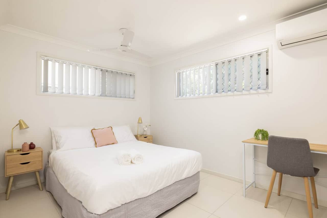 Bedroom: Peaceful bedroom with cozy design and ample storage 