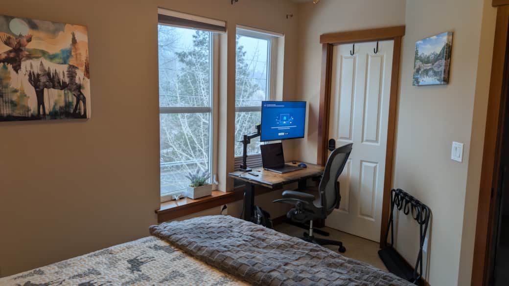 Fast fiber wifi, stand-up desk, hi res monitor & Aeron chair make working from here convenient