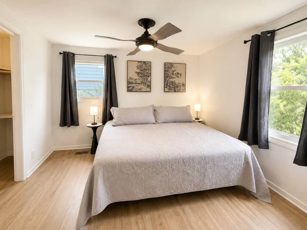 The master bedroom featuring a king size mattress