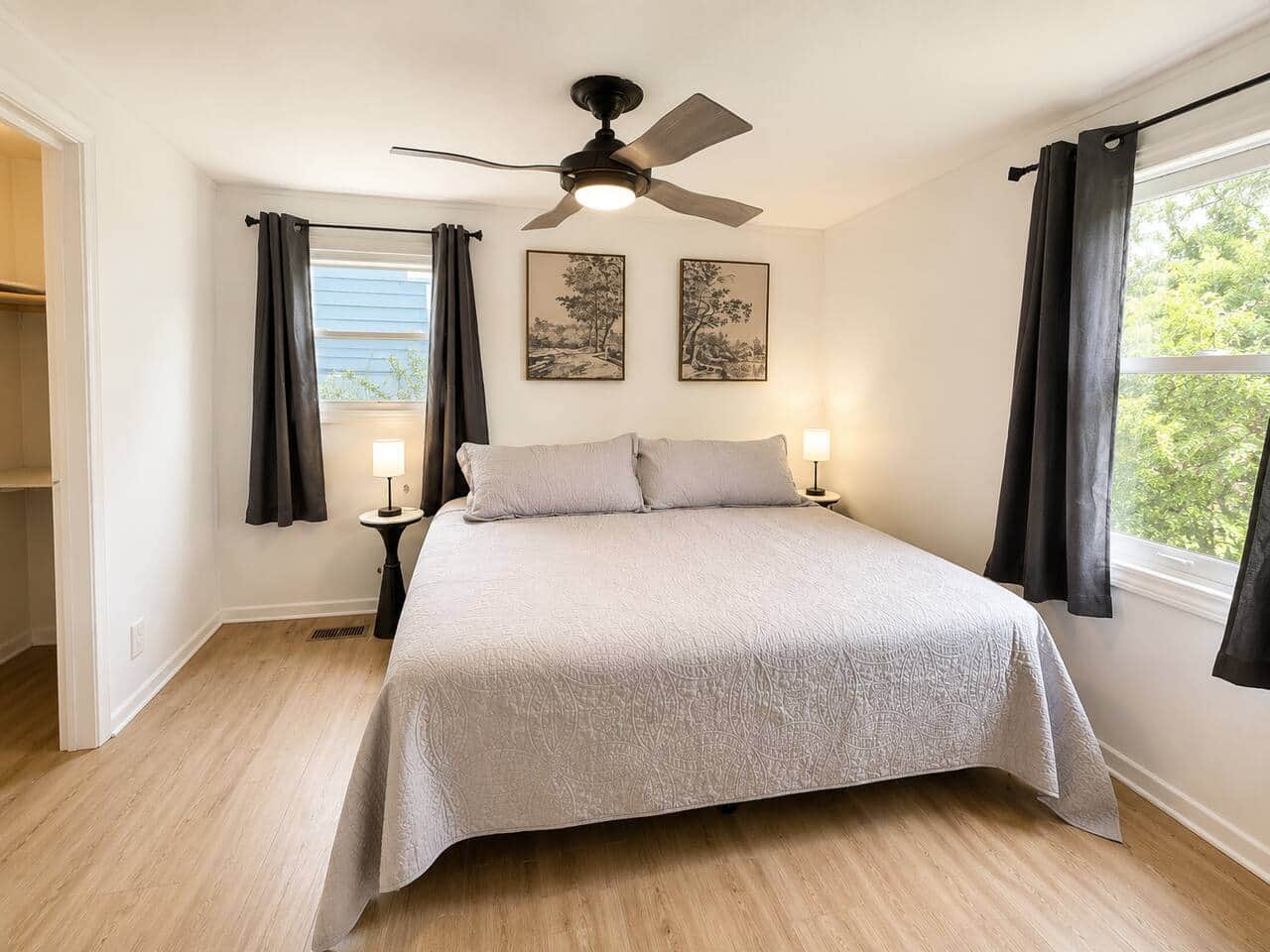 The master bedroom featuring a king size mattress