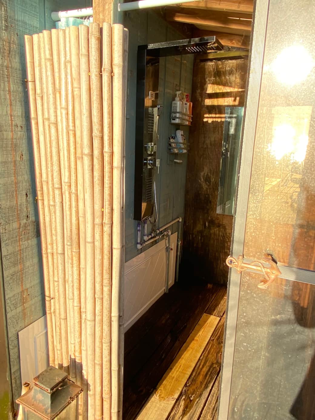 Enjoy the hot outdoor shower for two at Runaway Bay Lodge Enjoy the hot outdoor shower for two at Runaway Bay Lodge