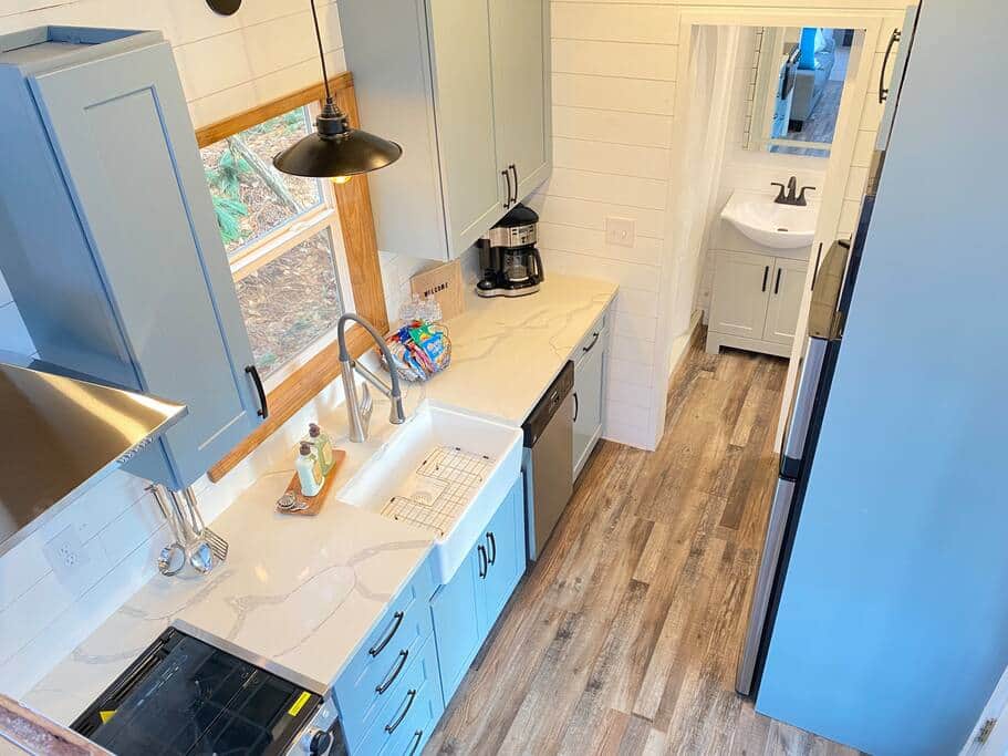 Looking down from the loft shows the beauty of the Quartz countertops. Looking down from the loft shows the beauty of the Quartz countertops.