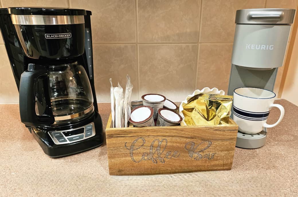 Hosts provide a coffee bar with complimentary K-cups and drip coffee from Finger Lakes Roasters!