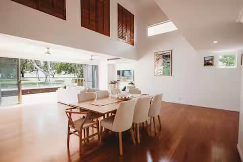 Dining room with ocean views and inside outside living Dining room with ocean views and inside outside living