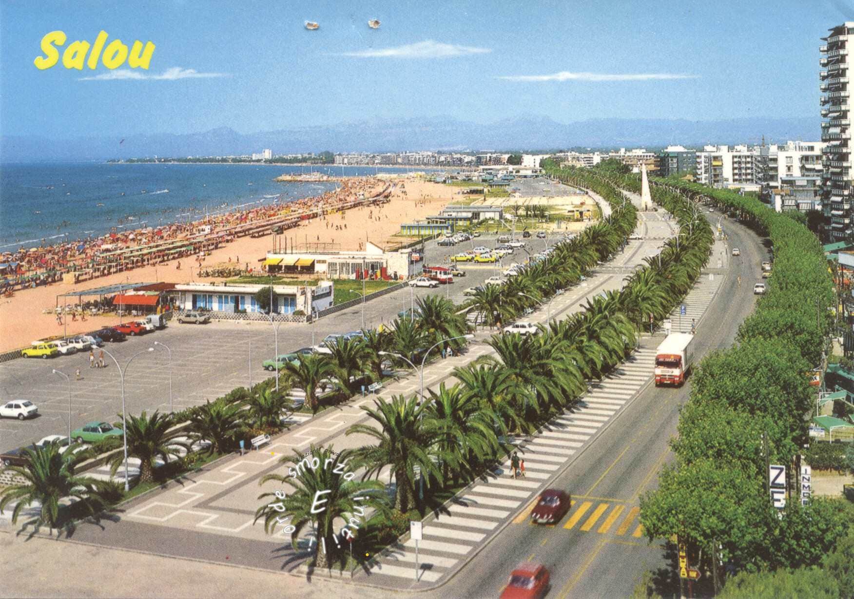 Aerial view of Salou promenade in 1970s