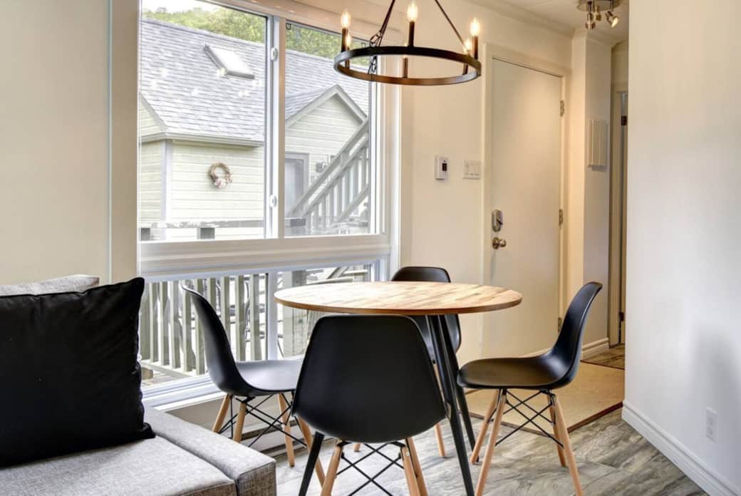 Enjoy meals for four from our window front dining space. Enjoy meals for four from our window front dining space.