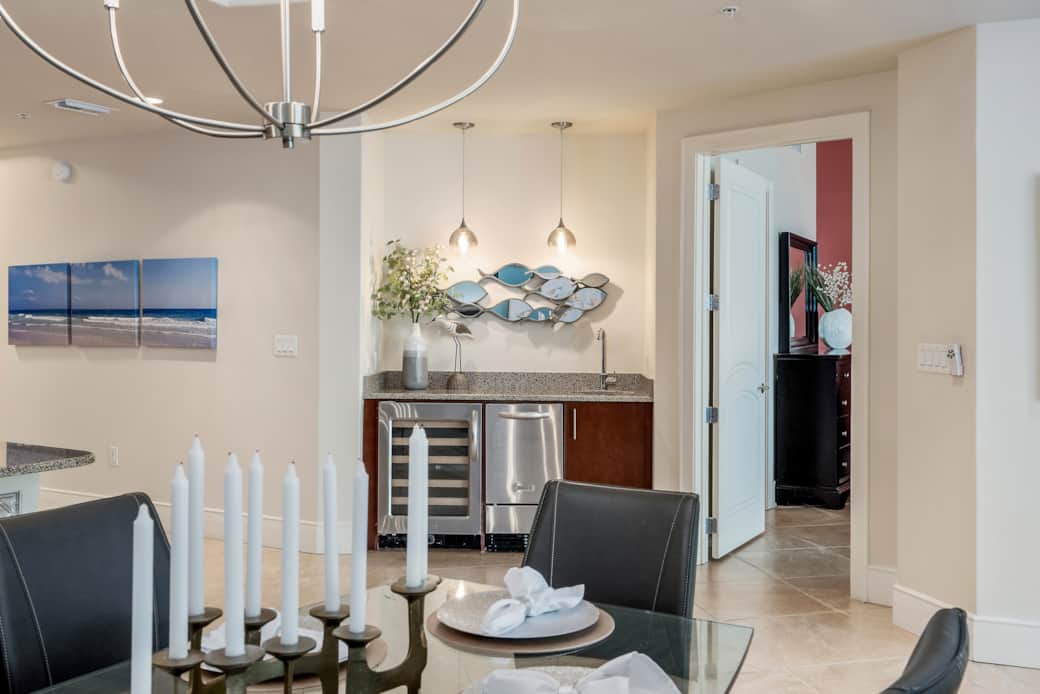 Wet bar with wine cooler and icemaker