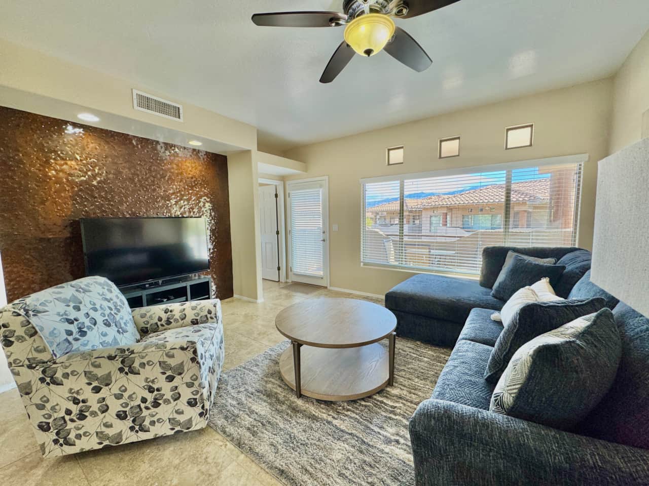 Cozy family room with large TV