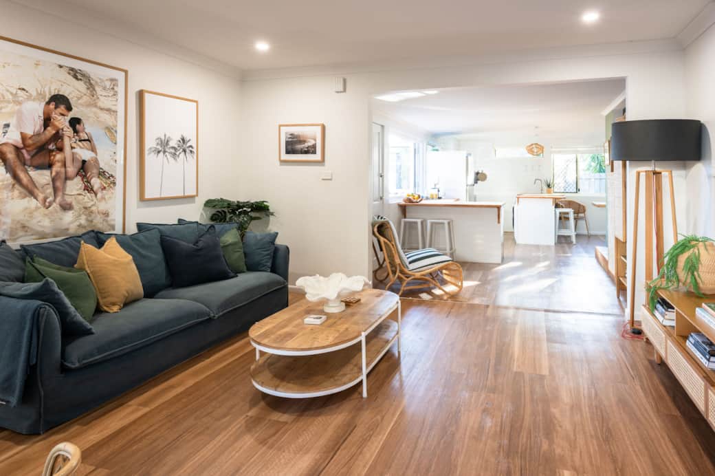 Open-plan lounge area with relaxed coastal styling, creating the perfect place to unwind together