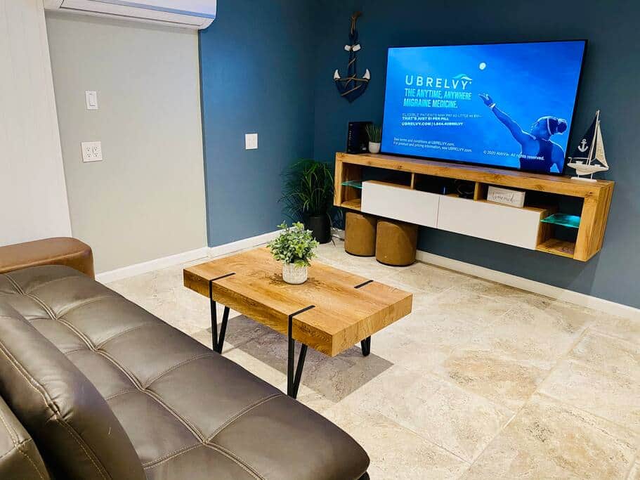 Living room 65” smart TV, Xfinity cable TV 