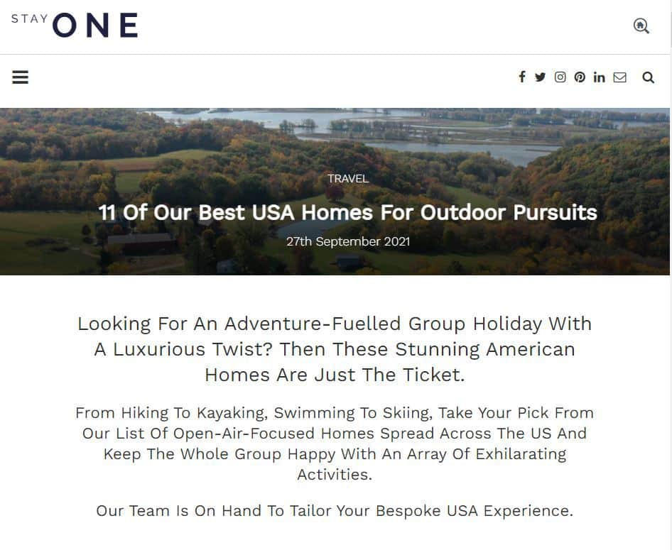Stay One Degree article: 11 of Our Best USA Homes for Outdoor Pursuits