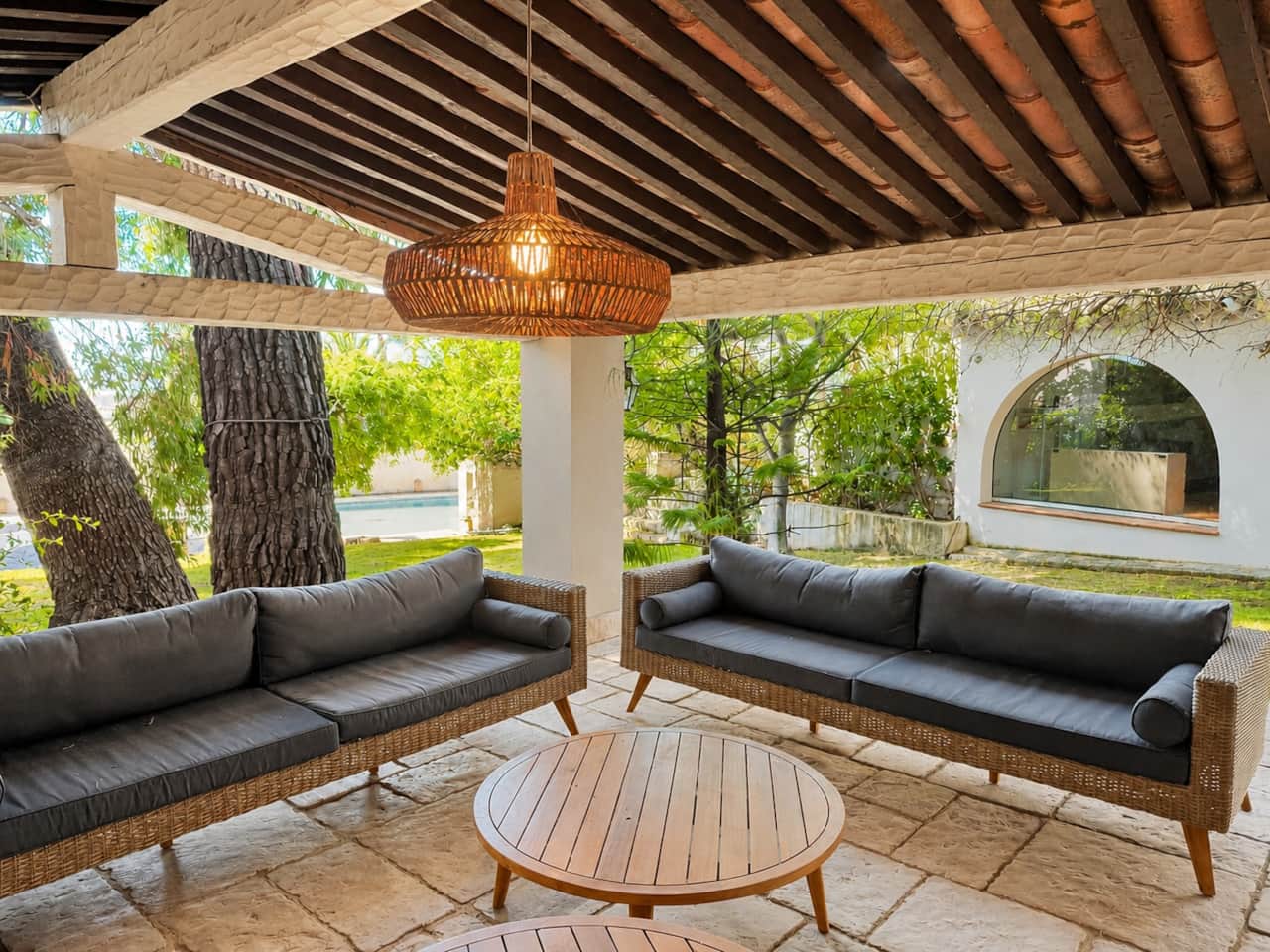 Terrasse, canapé, extérieur, table, piscine