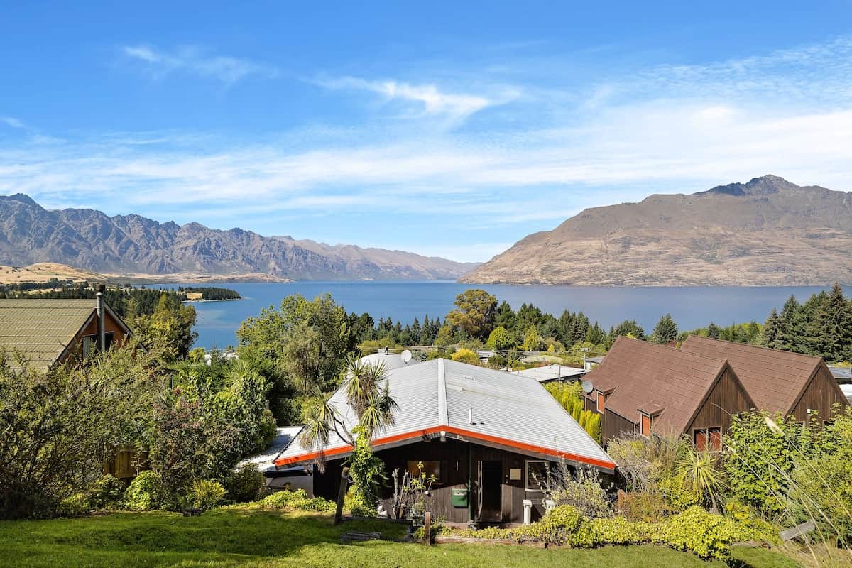 Aerial view of Lake Wakatipu from Walk to Town 41A Alpine Chalet Queenstown