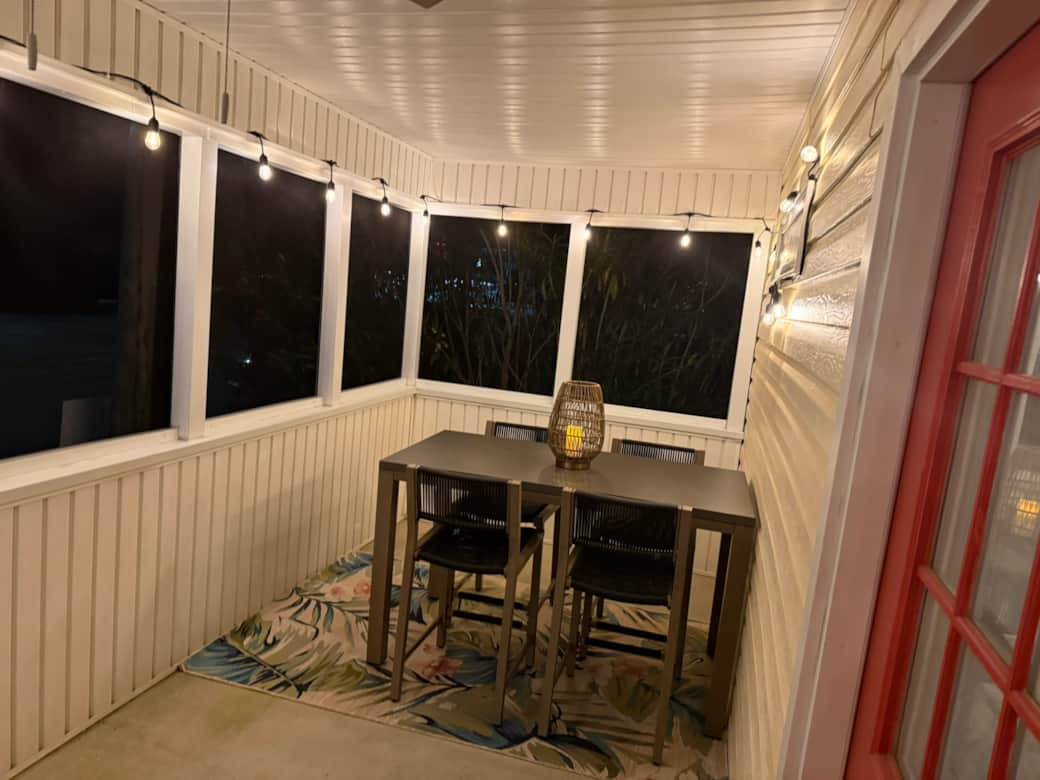 Lanai table at night. Lanai table at night.