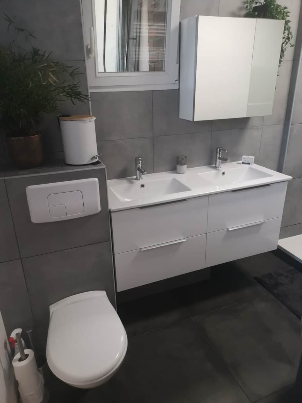 Salle d'eau avec douche et lavabo