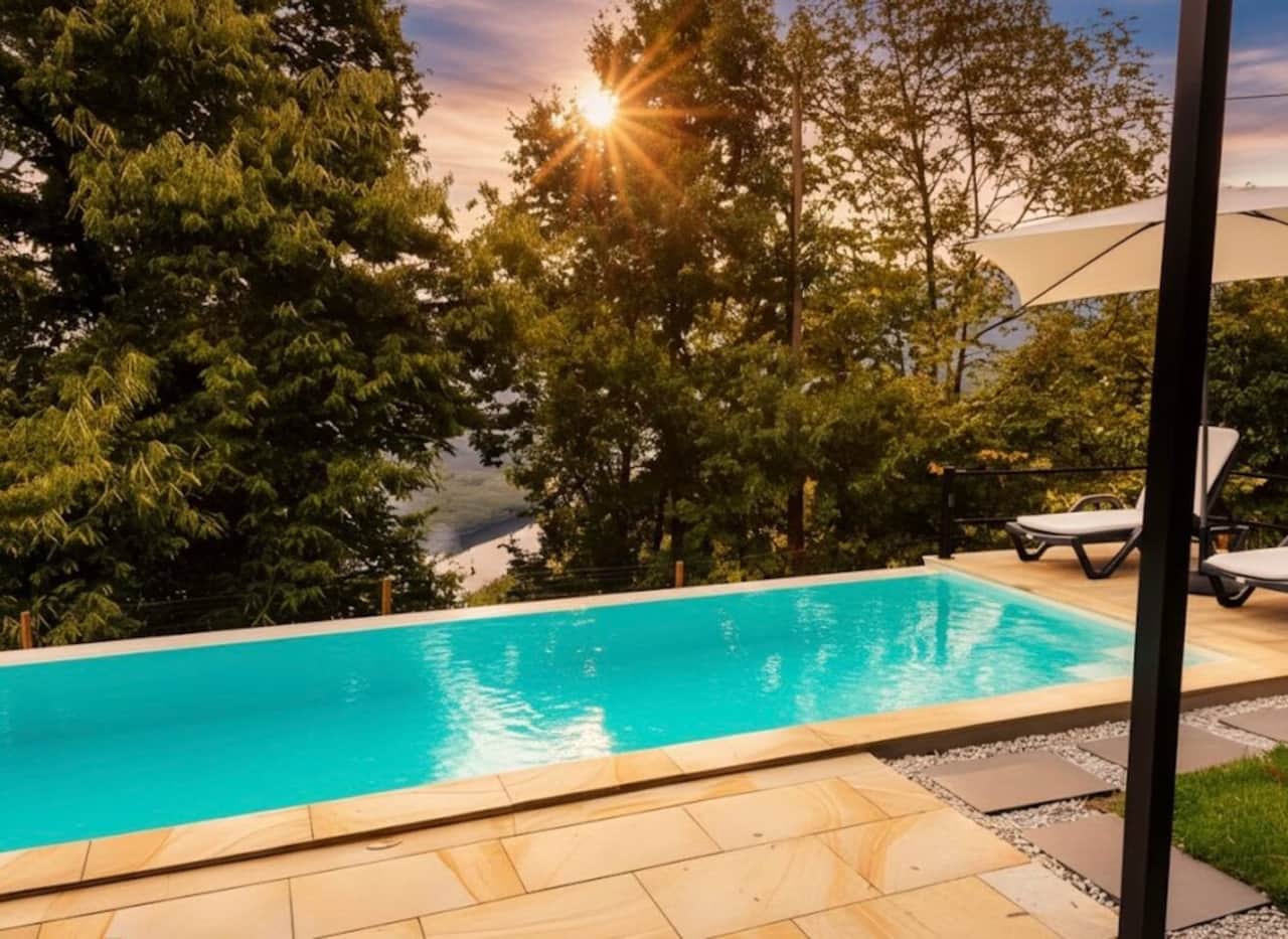 Private outdoor swimming pool with panoramic views over Geres nature