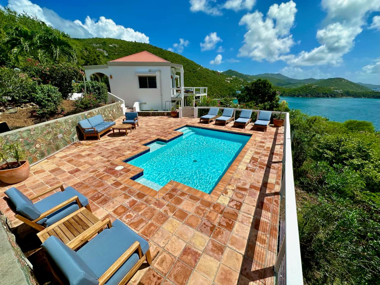 Wide angle of large pool deck