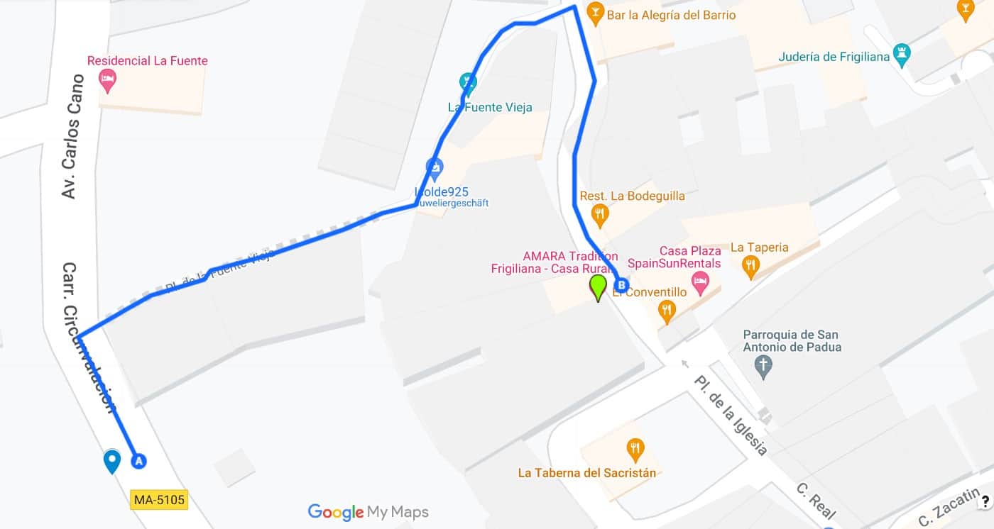 Walking route from Avenida Carlos Cano to AMARA
