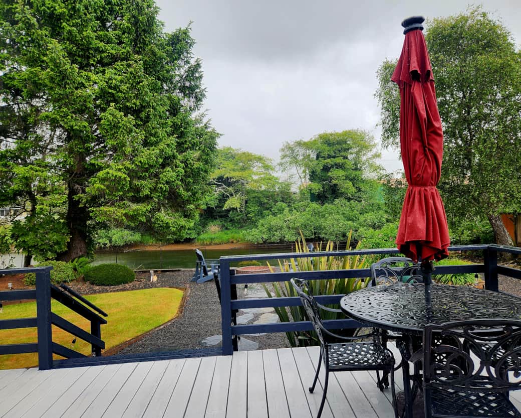 Outdoor dining with umbrella