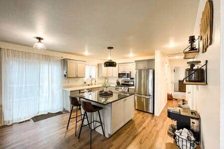 Large, updated, modern kitchen with island and coffee bar!