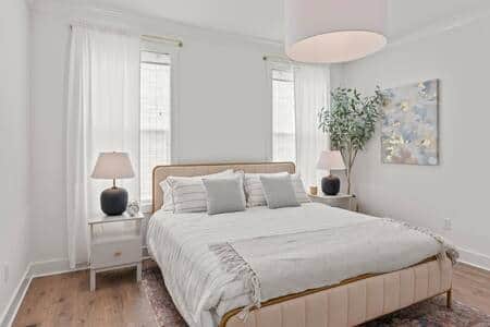 Spacious 1st floor Master Bedroom with King bed and walk in closet, TV and luggage cart