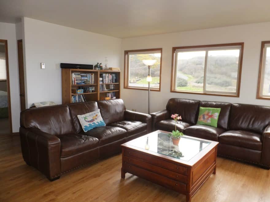 Relax on the leather sofas