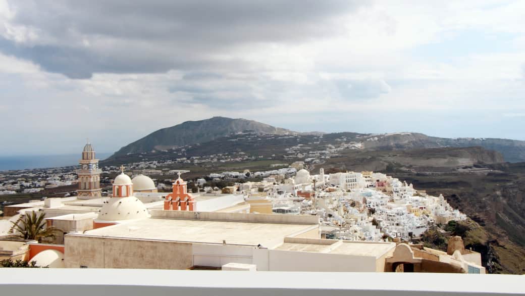 View of Fira from the rooftop terrace