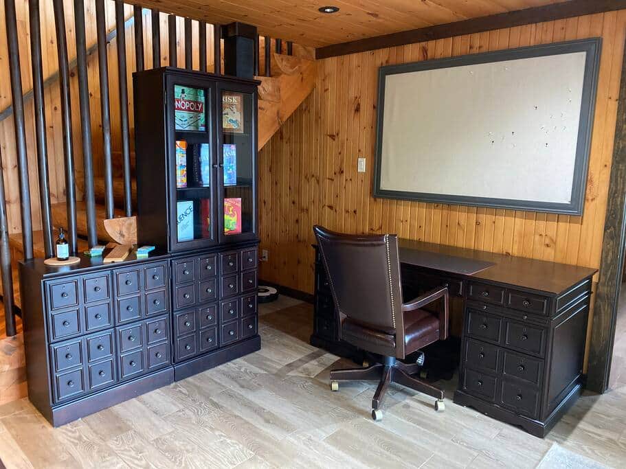 Work remotely with this gorgeous oak desk and strong WiFi, we also get full cellphone signal. Work remotely with this gorgeous oak desk and strong WiFi, we also get full cellphone signal.