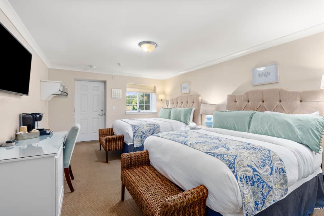Two Queen Beds and Workspace