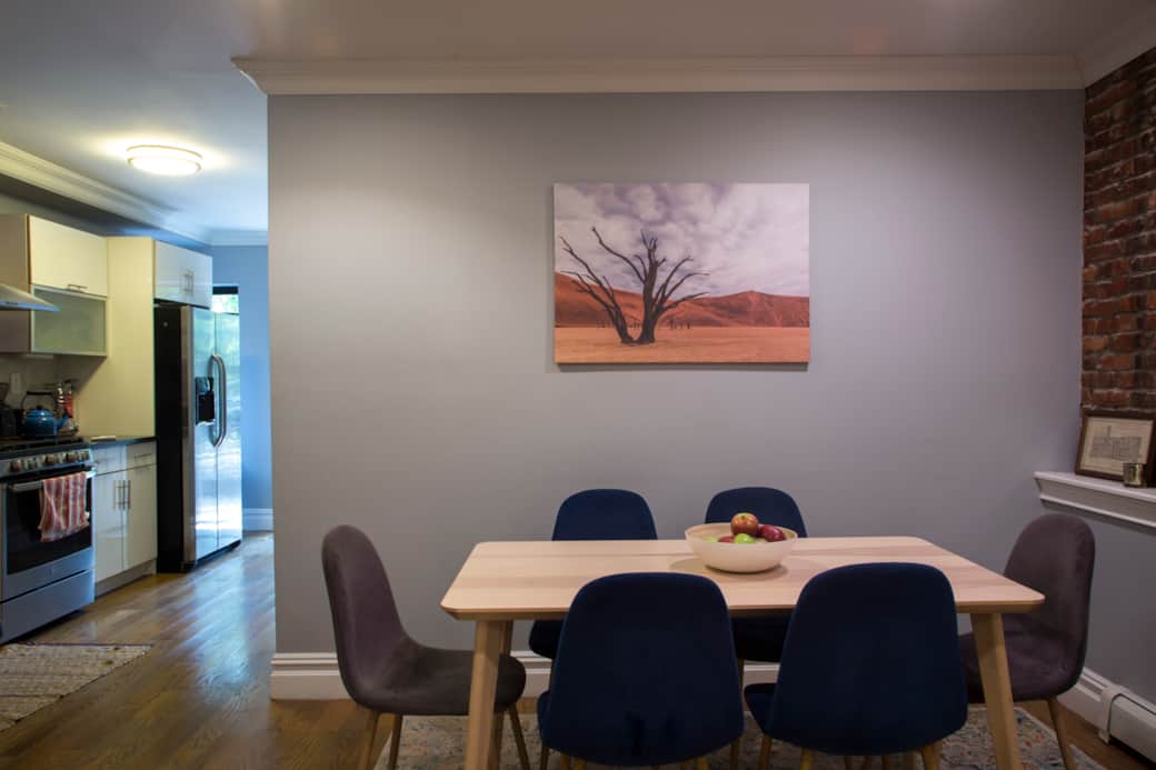 Dining space opens onto the kitchen