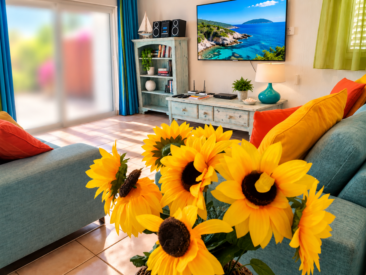 Bright lounge area with TV & WIFI