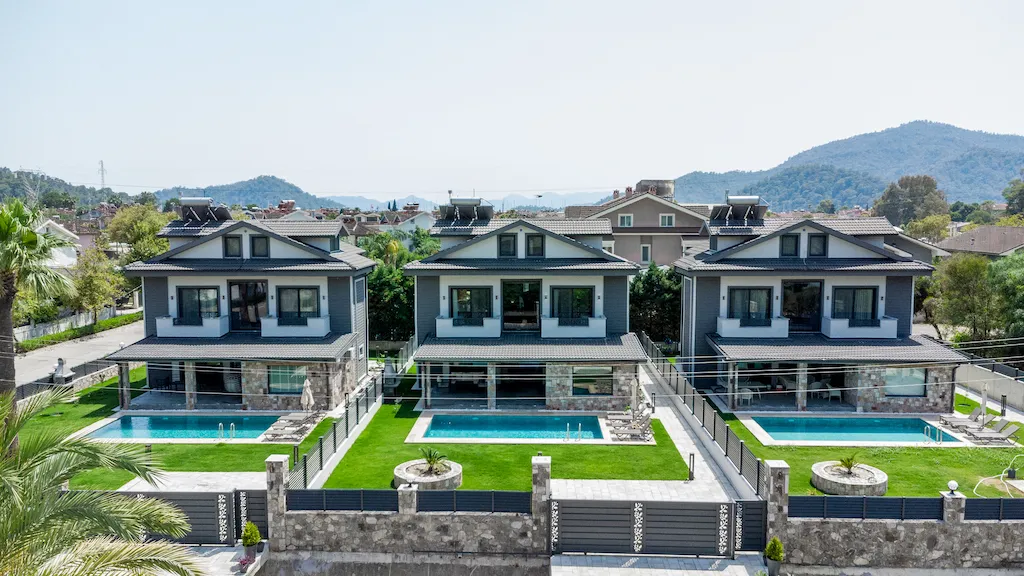 Three villas with pools and green lawns, Villa Palmiye B, Gocek.