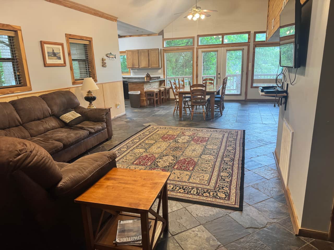 Living room into dining area