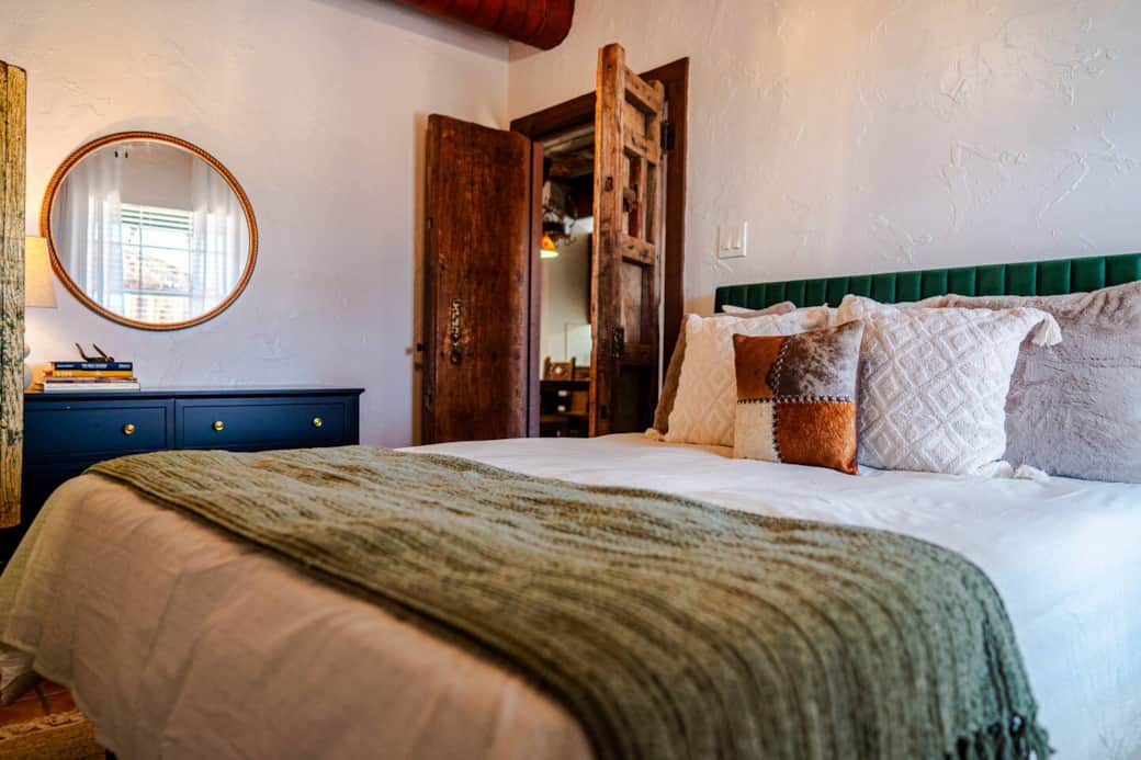 Queen bed with private bathroom. 