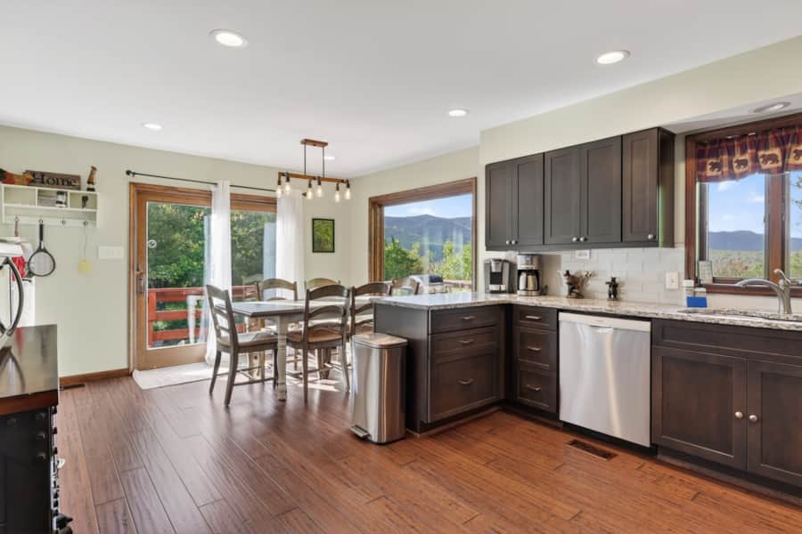 Open kitchen and dining area
